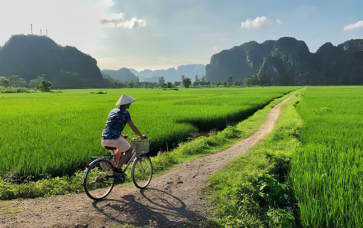 Faire du vélo dans la campagne de Trang An